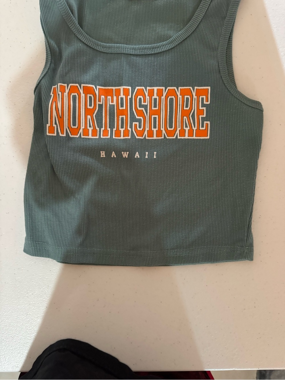 Northshore Hawaii Ribbed Tank Top in Green with Orange Logo
